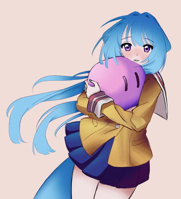 Dattoka in CLANNAD uniform holding a dango plush